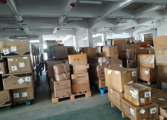 Warehouse with packed boxes ready for DHL pickup